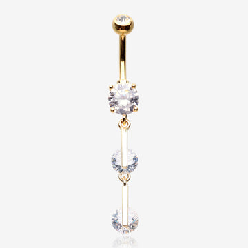 Golden Glistening Sparkle Gem Droplets Belly Button Ring-Clear Gem
